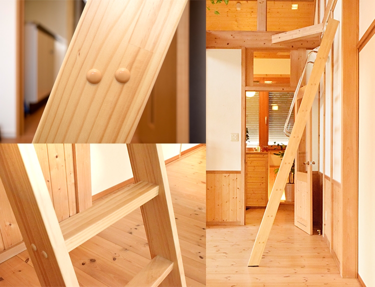 ロフトはしご カスタムラダー 木製ロフトはしご 正面手すり仕様 クリア 